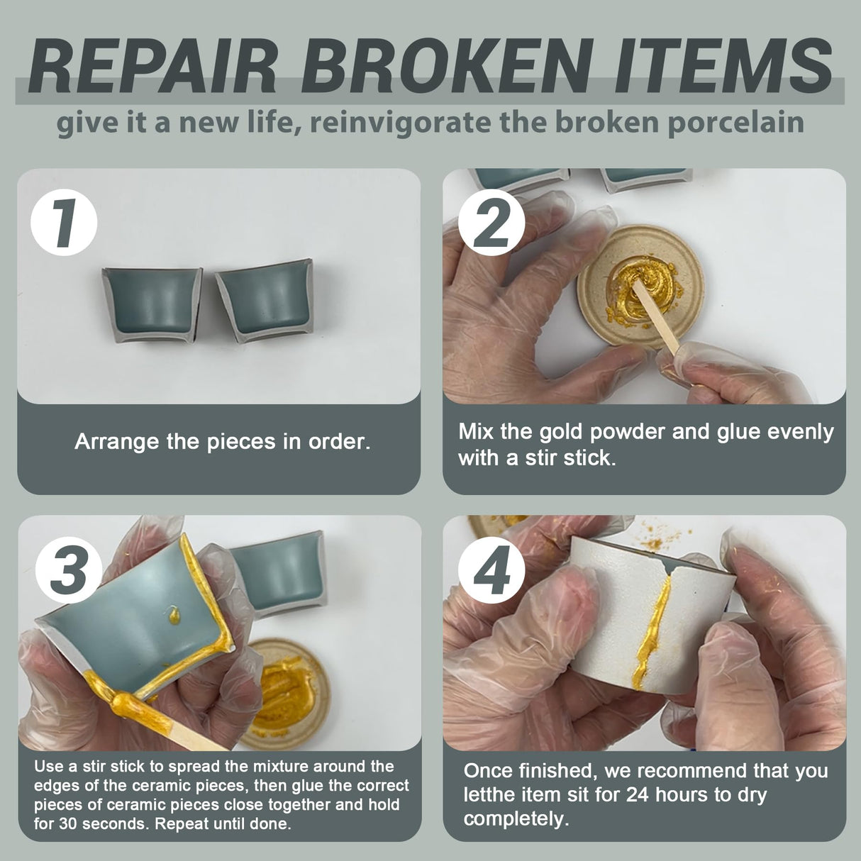 1DFAUL Bio Kintsugi Repair Kit Gold Food Safety Repair Your Meaningful Pottery, Dishwasher Safety, Perfect for Beginners, Bring Japanese Art to Your Home 1DFAUL