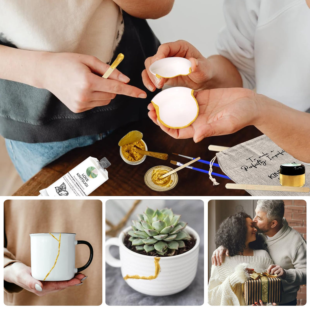 1DFAUL Bio Kintsugi Repair Kit Gold Food Safety Repair Your Meaningful Pottery, Dishwasher Safety, Perfect for Beginners, Bring Japanese Art to Your Home 1DFAUL
