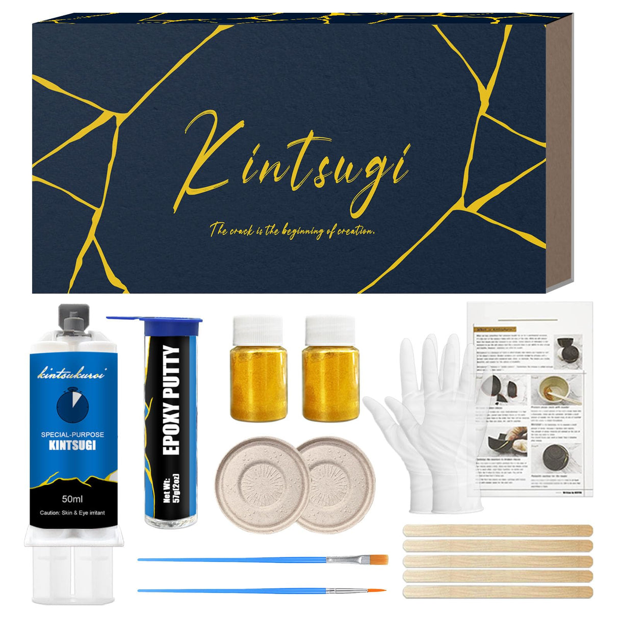 1DFAUL Kintsugi Repair Kit Gold, Gold Glue for Ceramics and Porcelain Repair, Kintsugi Kit Repairs Your Meaningful Ceramics, Suitable Gift for DIY Kintsugi Repair Starters 1DFAUL