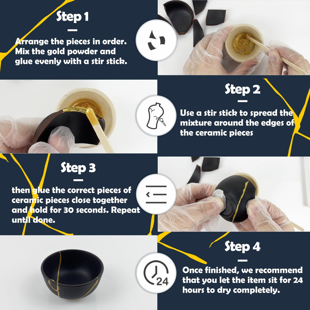 1DFAUL Kintsugi Repair Kit Gold, Gold Glue for Ceramics and Porcelain Repair, Kintsugi Kit Repairs Your Meaningful Ceramics, Suitable Gift for DIY Kintsugi Repair Starters 1DFAUL