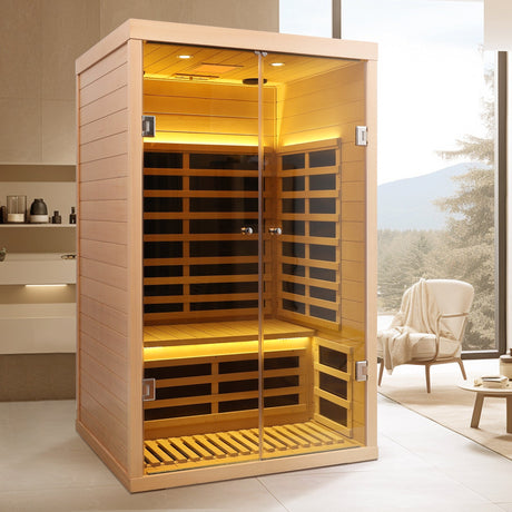 Luxury Indoor Hemlock Infrared Sauna Room with Double Doors and Glass for Two Persons HouseOfZazla