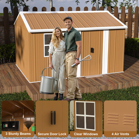 Storage Shed With Windows, Lockable Door & Ventilation For Backyard Tool Organization - Brown HouseOfZazla