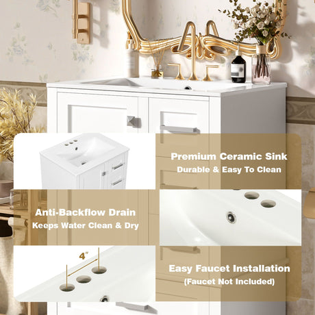 Bathroom Vanity, Modern Bathroom Cabinet With Sink Combo Set, Bathroom Storage Cabinet With A Soft Closing Door And 3 Drawers, Solid Wood Frame HouseOfZazla