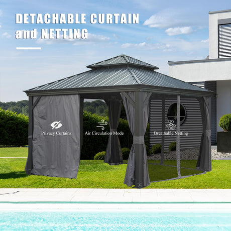 12'x12' Hardtop Gazebo Canopy with Galvanized Steel Double Roof HouseOfZazla