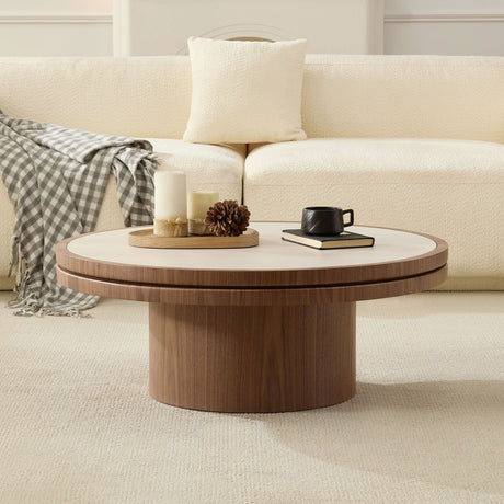 35.43 Inch Coffee Table with Sintered Stone Tabletop in Walnut HouseOfZazla