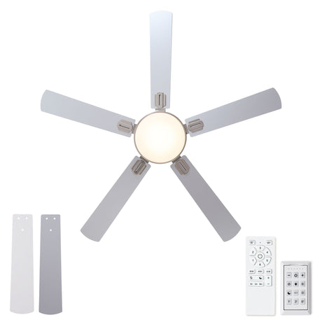 Flush Mount Ceiling Fans With LED Light And Remote Control, 5 Blades HouseOfZazla