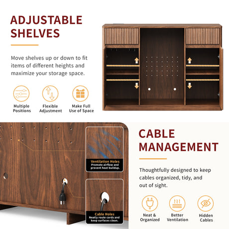 53.2" Fluted Buffet Wine Cabinet with Mini Fridge Nook HouseOfZazla