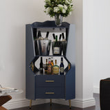 Corner Bar Cabinet With Mirrored Back, 2 Open Shelves & 2 Drawers