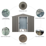 8X10Ft Outdoor Metal Storage Shed - Gray