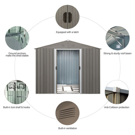 8X10Ft Outdoor Metal Storage Shed - Gray HouseOfZazla