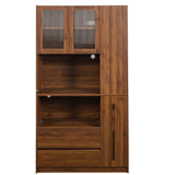 Tall Kitchen Pantry Cabinet With 4 Tier Side Shelf, 2 Drawers, Freestanding Food Hutch With Microwave Stand For Dining Room - Walnut