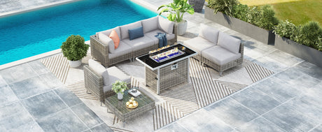 K&K Patio 8-Piece Patio Furniture Set with 43" Fire Pit Table HouseOfZazla