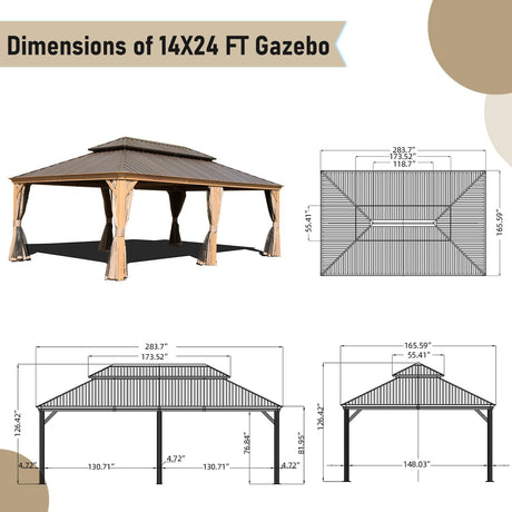 14x24FT Hardtop Gazebo With Galvanized Steel Double Roof HouseOfZazla
