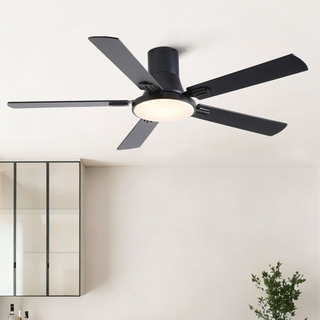 Flush Mount Ceiling Fans With LED Light And Remote Control, 5 Blades HouseOfZazla