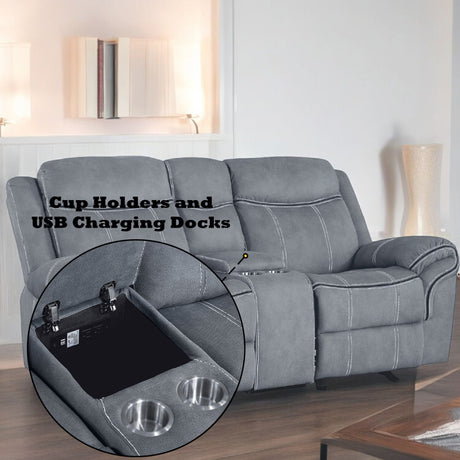 Zubaida Two Tone Recliner Loveseat with USB Port Console HouseOfZazla