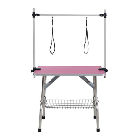 Folding Dog Pet Grooming Table Stainless Steel Frame Rubber Mat On Board With Adjustable Arm And Clamps Pet Dog Cat Grooming Table HouseOfZazla