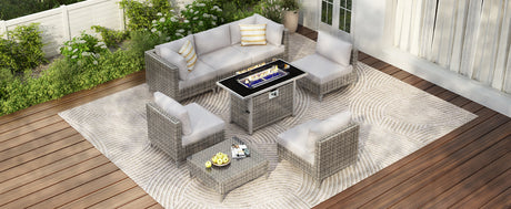 K&K Patio 8-Piece Patio Furniture Set with 43" Fire Pit Table HouseOfZazla