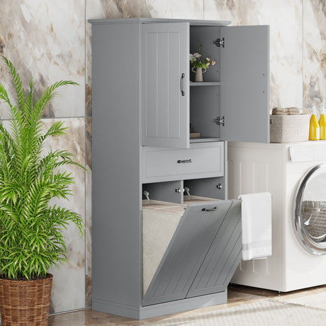 Modern Bathroom Storage Cabinet with Two Laundry Baskets, One Drawer, Adjustable Shelf HouseOfZazla