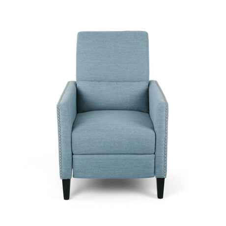 Repose Upholstered Recliner Chair With Nailhead Trim And Side Pocket - Light Blue HouseOfZazla