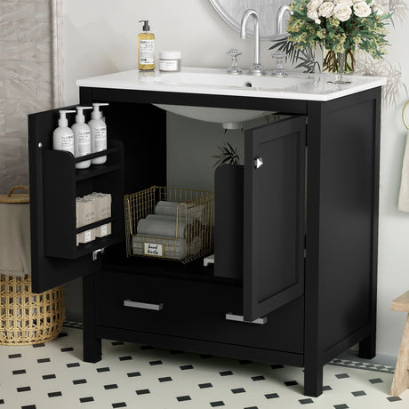 Bathroom Vanity With Single Sink, Combo Cabinet Undermount Sink, Bathroom Storage Cabinet With Two Doors And A Drawer, Soft Closing, Multifunctional Storage, Solid Wood Frame HouseOfZazla