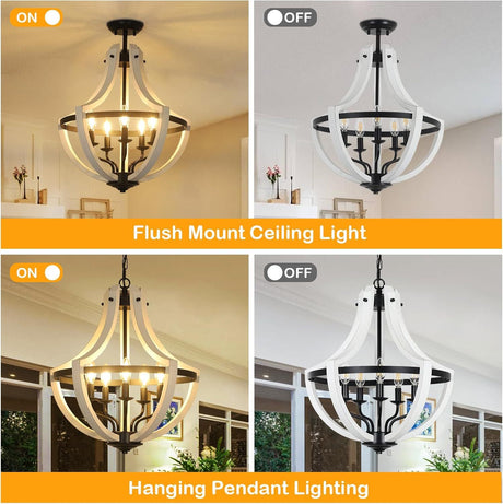 5-Light Convertible White Wood Farmhouse Chandelier HouseOfZazla