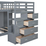 2 Beds in 1 Design Bunk Bed with Wardrobe and Drawer, L-Shaped Full Over Twin Bed Frame with Storage Staircase and Guardrail for Kids Teens Adults, Bedroom/Dorm Bed Foundation No Box Spring Needed FULife