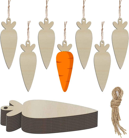 20 Pcs Easter Wood Hanging Gift Tags Carrot Cutouts Wooden Ornaments with Twine for Easter DIY Crafts Party Home Decor - WoodArtSupply