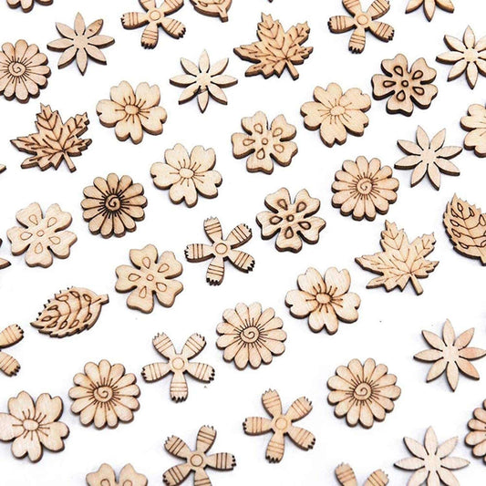 200-Piece Wooden Flower Leaf Embellishments, Assorted Shapes Wood Cutouts Shapes Wooden Craft Tag DIY - WoodArtSupply