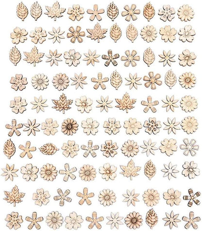 200-Piece Wooden Flower Leaf Embellishments, Assorted Shapes Wood Cutouts Shapes Wooden Craft Tag DIY - WoodArtSupply