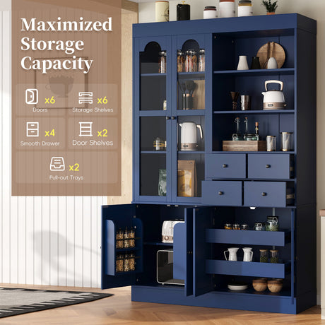 TOPMAX Freestanding Buffet With Hutch - Tall Kitchen Pantry Cabinet HouseOfZazla