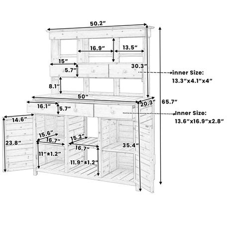 Topmax 65.7'' Tall Garden Potting Bench Table with Hutch HouseOfZazla