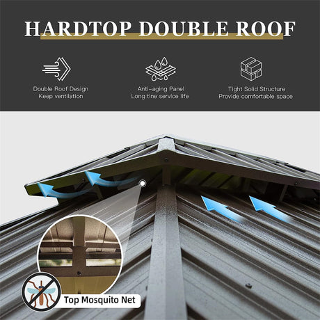 10'x12' Hardtop Gazebo with Wooden Coated Aluminum Frame and Double Steel Roof HouseOfZazla