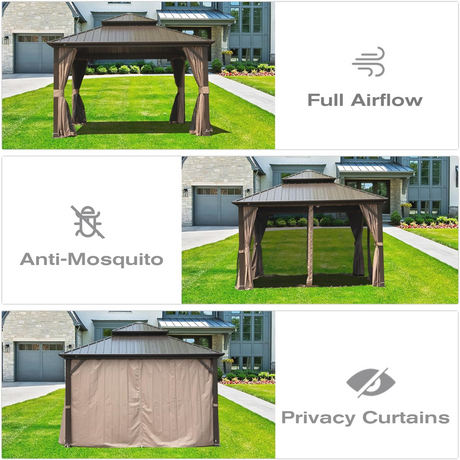 8' x 8' Hardtop Gazebo with Aluminum Frame and Double Roof Canopy HouseOfZazla