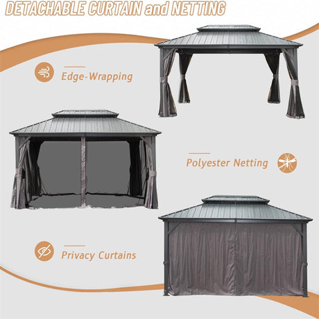 12' x 16' Hardtop Gazebo with Aluminum Frame and Double Roof HouseOfZazla