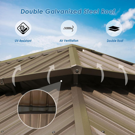 12' X 20' Hardtop Gazebo with Galvanized Steel Double Roof Canopy HouseOfZazla