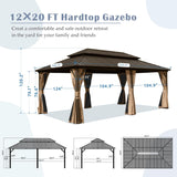 12' X 20' Hardtop Gazebo with Galvanized Steel Double Roof Canopy