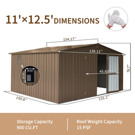 Backyard Storage Shed 11' x 12.5' with Galvanized Steel Frame & Windows HouseOfZazla