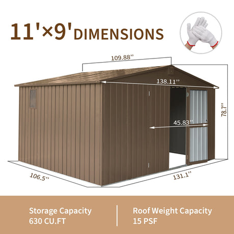 Backyard Storage Shed 11'x9' with Galvanized Steel Frame & Lockable Door HouseOfZazla