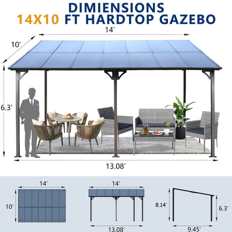Wall Mounted Outdoor Pergola Gazebo, Heavy Duty Metal Awning With Roof HouseOfZazla