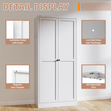 Metal Kitchen Pantry Cabinet With Adjustable Storage And 4 Heavy Duty Shelves - White HouseOfZazla