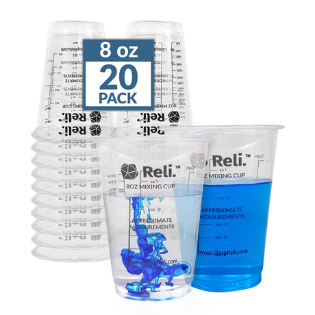 (20 Pcs) Reli. 8 oz Paint Mixing Cup/Resin Mixing Cups | Disposable Measuring Cups | Clear Plastic Mixing Cups for Paint, Epoxy Resin, Pigments | Reli.