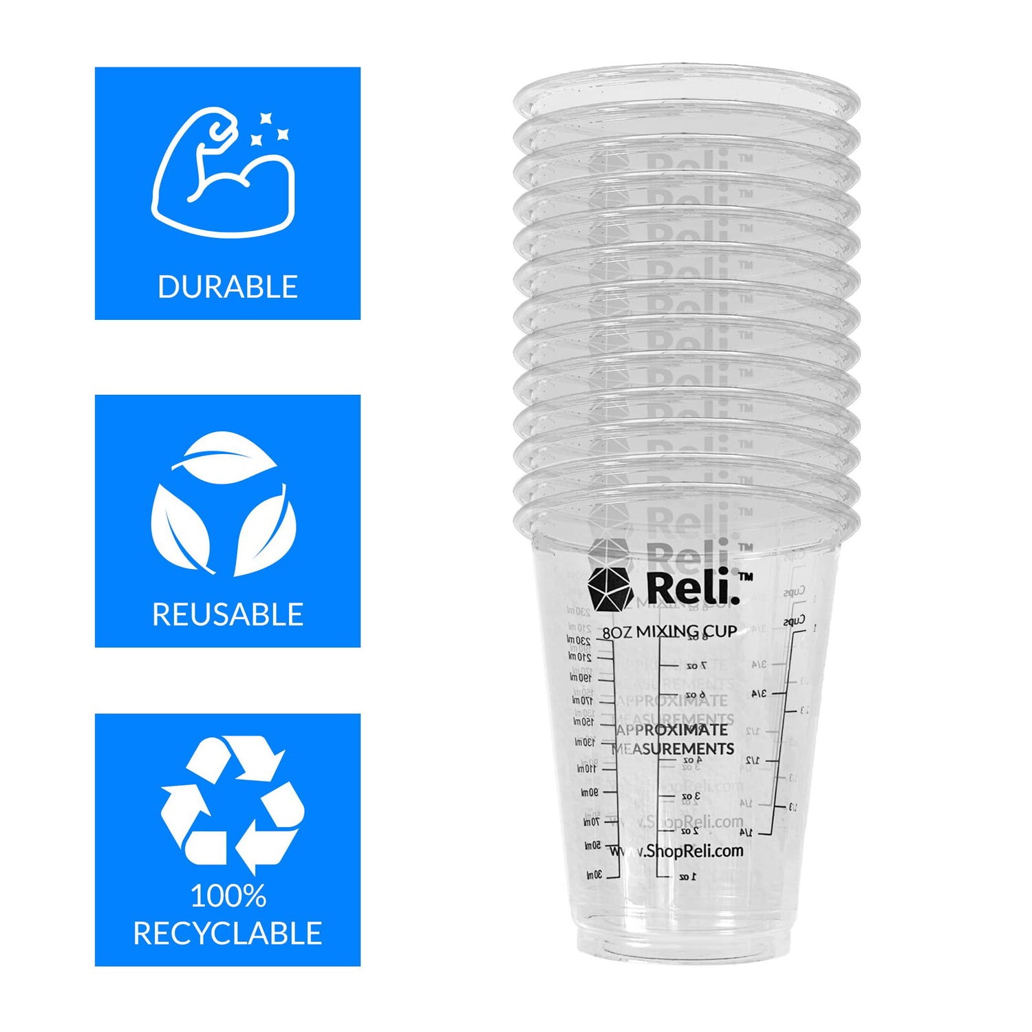 (20 Pcs) Reli. 8 oz Paint Mixing Cup/Resin Mixing Cups | Disposable Measuring Cups | Clear Plastic Mixing Cups for Paint, Epoxy Resin, Pigments | Reli.