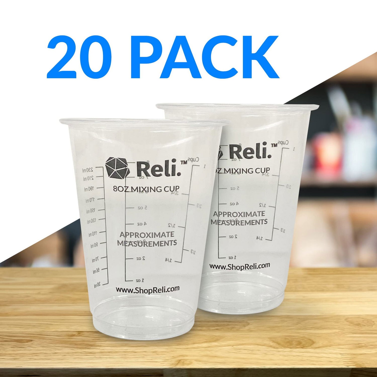 (20 Pcs) Reli. 8 oz Paint Mixing Cup/Resin Mixing Cups | Disposable Measuring Cups | Clear Plastic Mixing Cups for Paint, Epoxy Resin, Pigments | Reli.