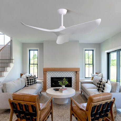 Indoor Ceiling Fan Without Light, 6 Speeds Reversible DC Motor, 3 ABS Blade Ceiling Fan White For Bedroom - White HouseOfZazla
