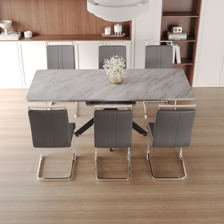 Modern Extendable Dining Table Set With Soft Padded Armless Chairs HouseOfZazla
