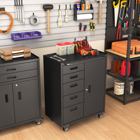 Metal Tool Garage Storage Cabinet with 5 Drawers and 1 Door HouseOfZazla
