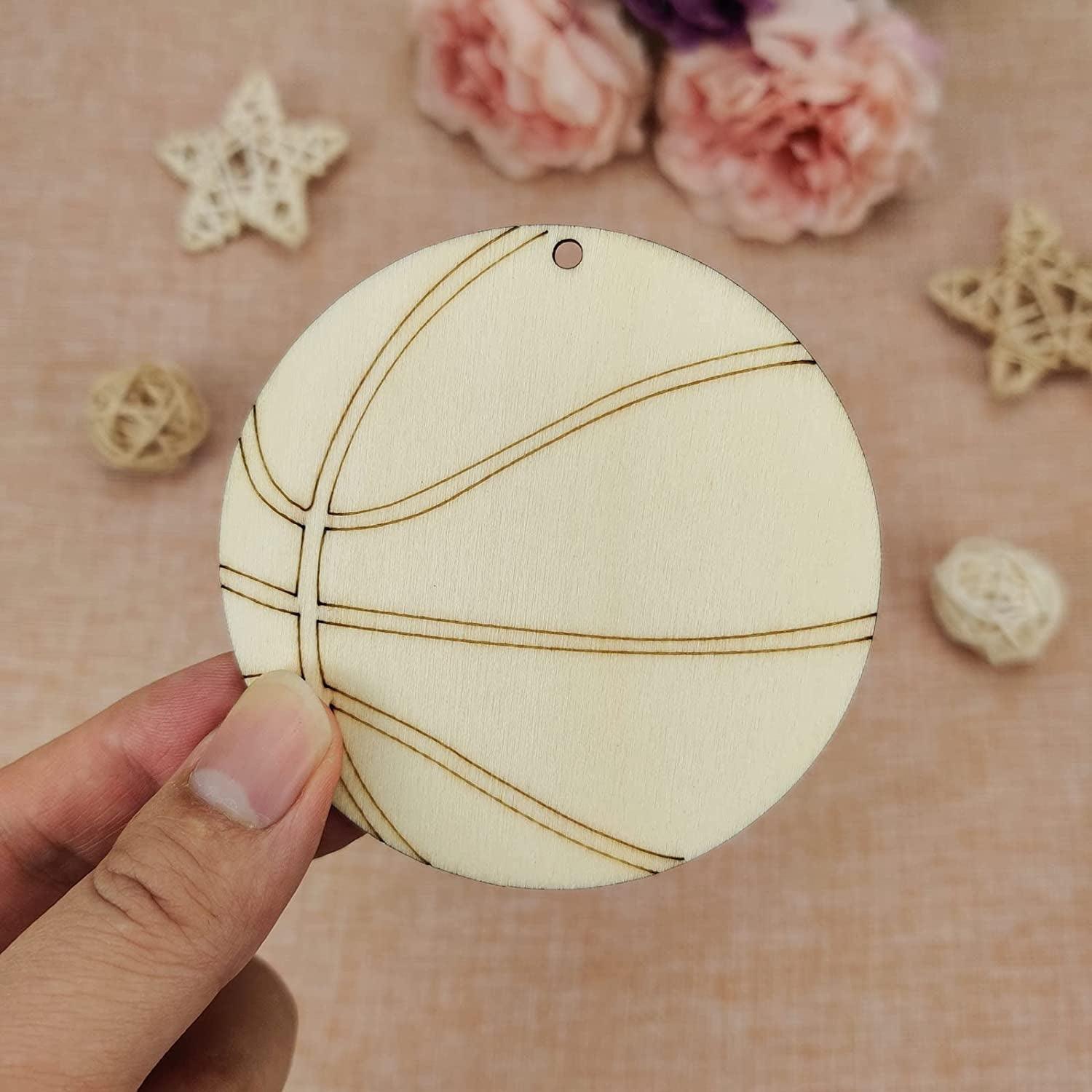 20Pcs Basketball Wood DIY Crafts Cutouts Wooden Basketball Shaped Hanging Ornaments Gift Tags with Twines for DIY Project - WoodArtSupply