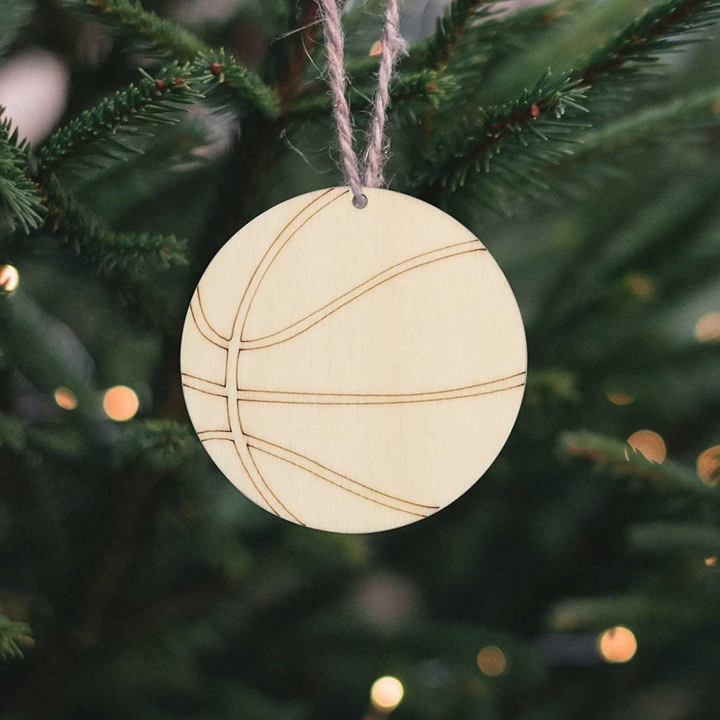 20Pcs Basketball Wood DIY Crafts Cutouts Wooden Basketball Shaped Hanging Ornaments Gift Tags with Twines for DIY Project - WoodArtSupply