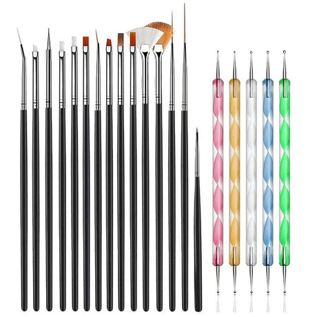 20Pcs Nail Art Design Tools, 15Pcs Painting Brushes Set with 5Pcs Dotting Pens WoodArtSupply
