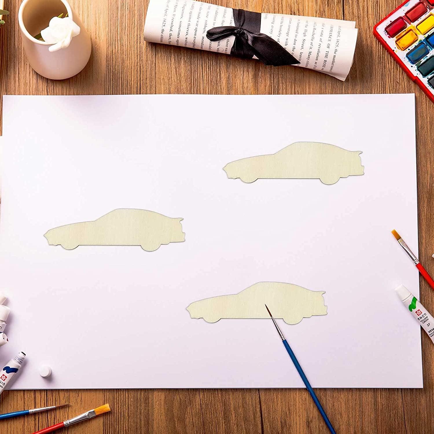 20Pcs Sports Car Wood DIY Craft Cutout Wooden Sports Car Shaped Unfinished Wood Ornaments WoodArtSupply